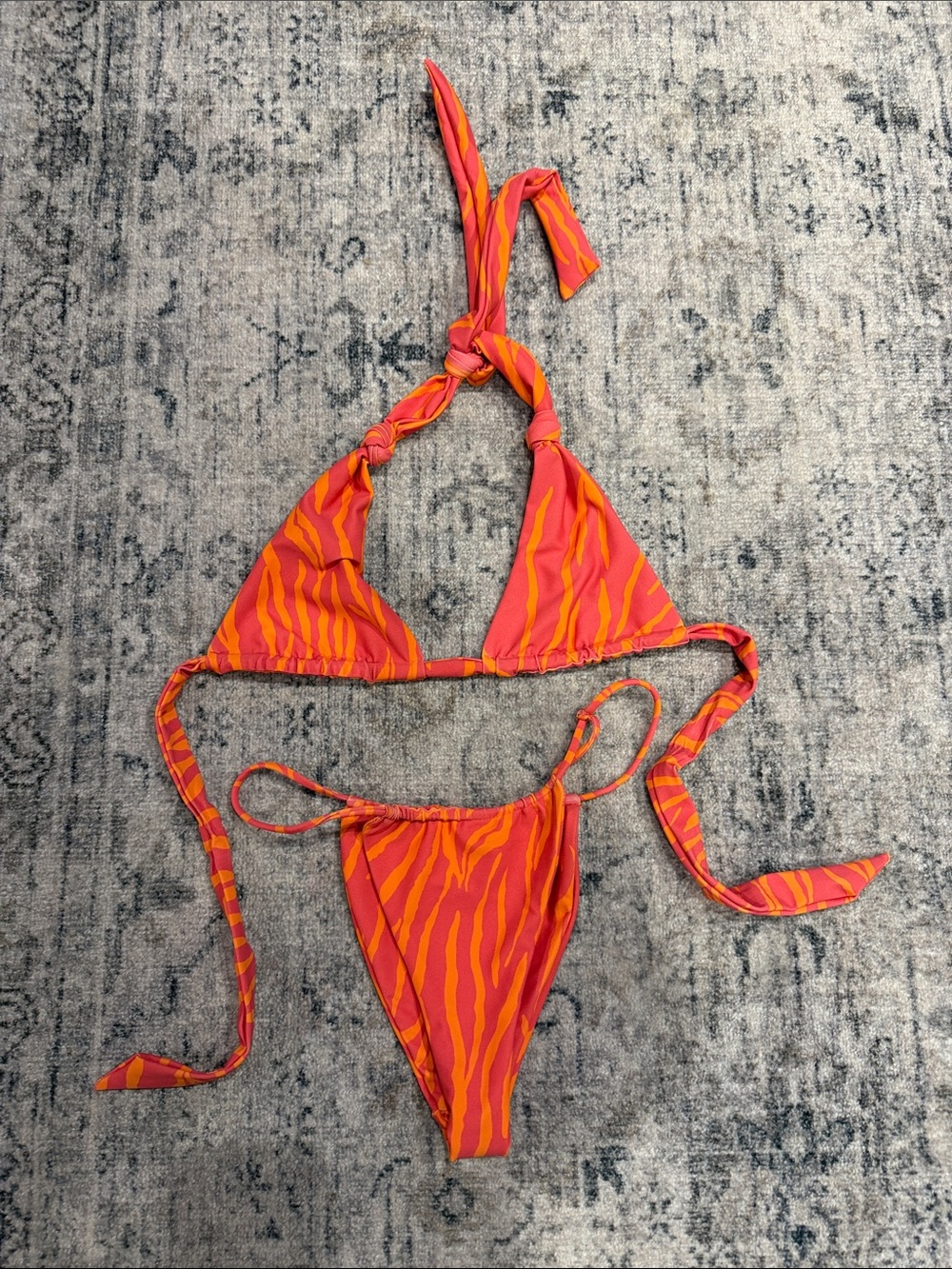 Skatie orange & Pink Striped Tie Bikini